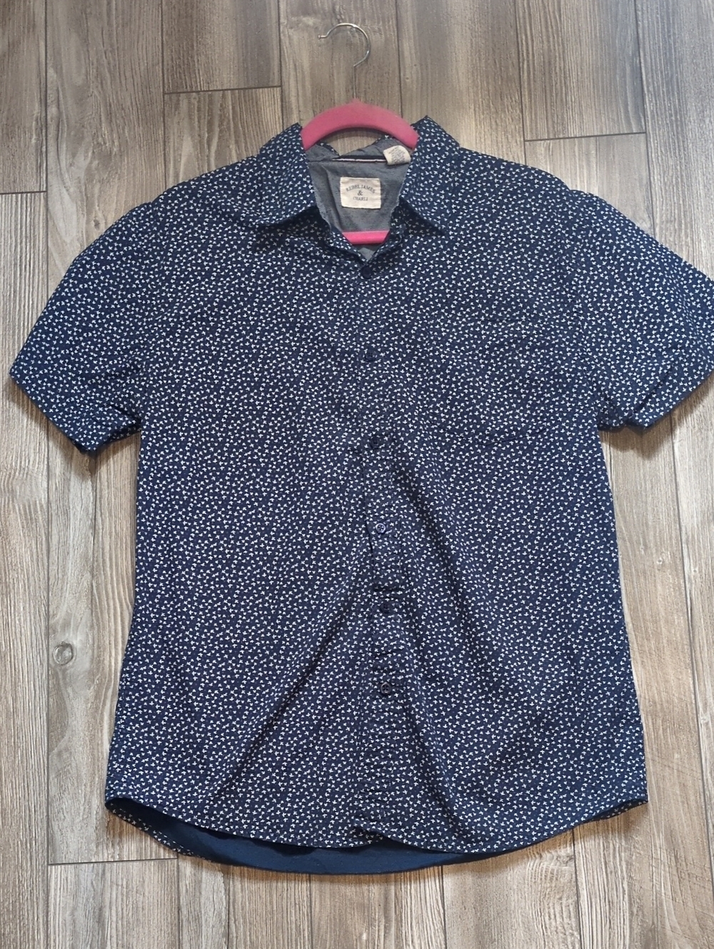 Rebel James * Charli Short-Sleeve Navy Micro-Print Floral Button-Up Shirt L